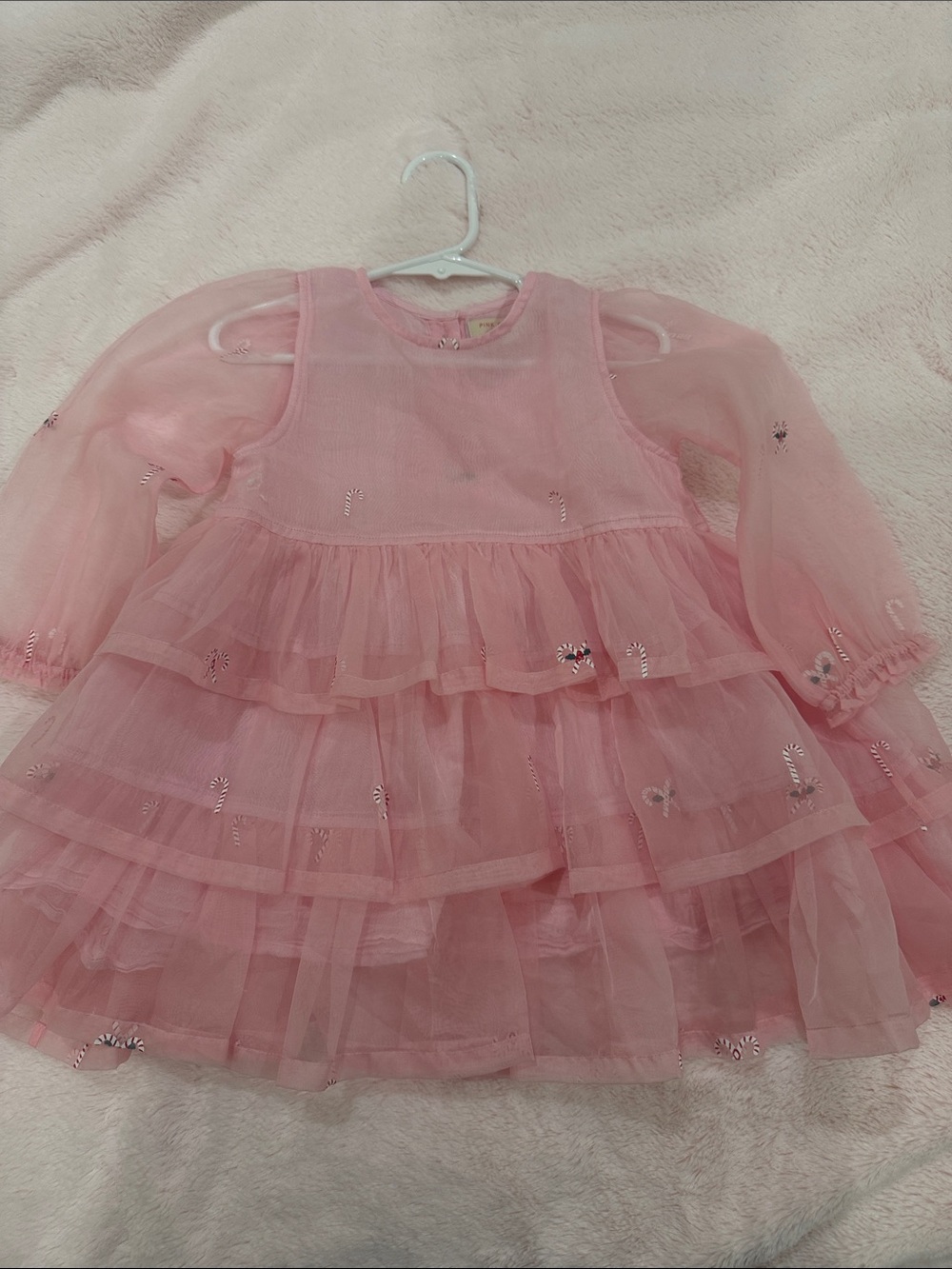 Pink Chicken Christmas 2T organza candy candy cane dress.